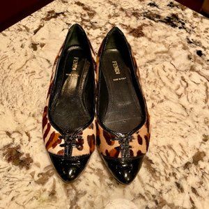 Fendi Pony Hair Leopard Print Cap Toe Flats Sz 6.5 - image 1